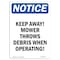 Signmission Safety Sign, OSHA Notice, 10" Height, Rigid Plastic, Keep Away! Mower Throws Debris Sign, Portrait OS-NS-P-710-V-13784 - alternate 1